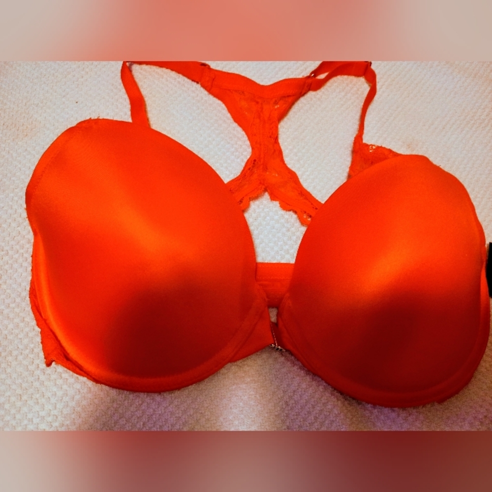 Women's Orange Lace Racerback Bra,NWT,Fredricks of Hollywood,Extreme Lace,Front